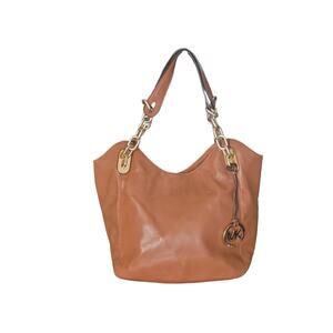 Authentic Michael Kors Brown Napa Leather Chain Shoulder Bag Purse Handbag Tote